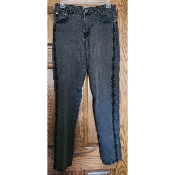 Ladies Cos Jeans Size 8 Bling Edging Dark Wash Gray - Picture 1 of 6